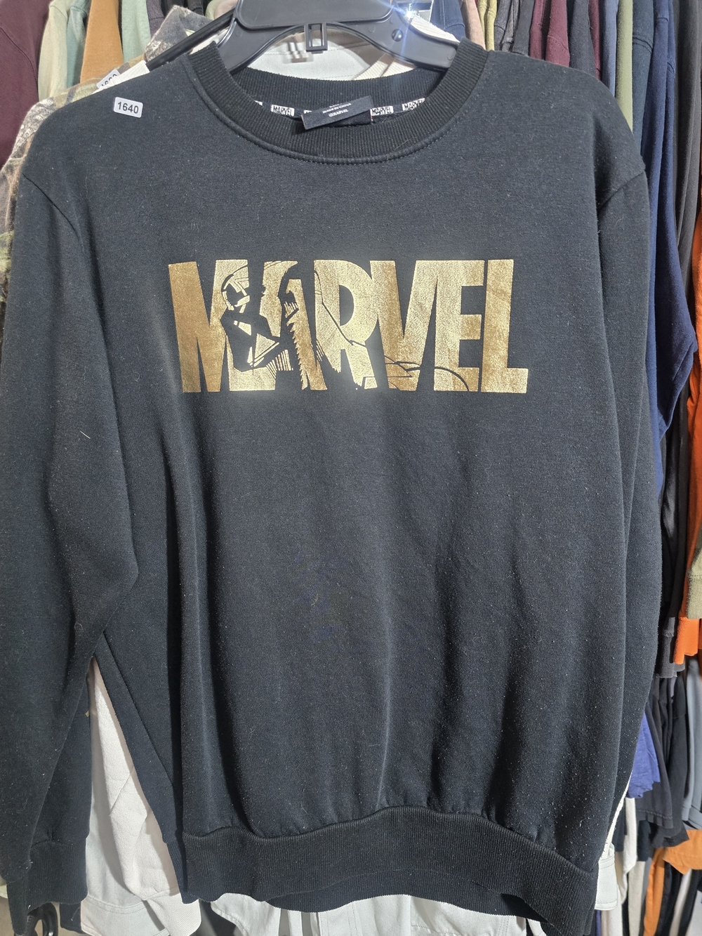 Marvel Men's Black Panther Crewneck with Metallic Gold Logo